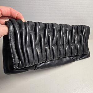 Kenneth Cole Soft Black Genuine Leather Clutch Purse Magnetic